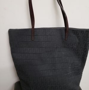 Authentic Fendi suede grey tote with brown straps